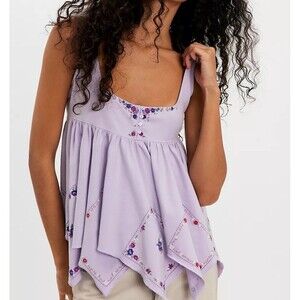 Free People Deja Vu Embroidered Babydoll Top Pleated Embroidered XL 286729